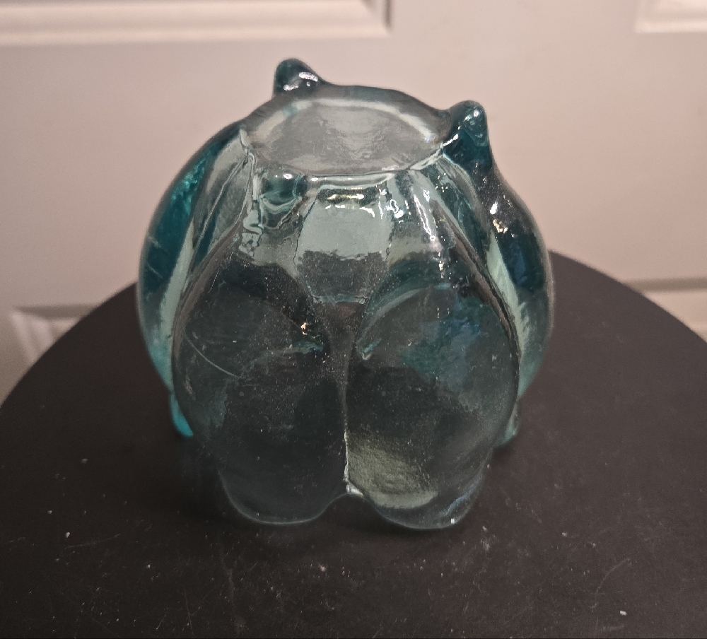 Spanish Recycled Glass Tulip Bowl Vase Teal Heavy Glass Scalloped Rim - Picture 7 of 8